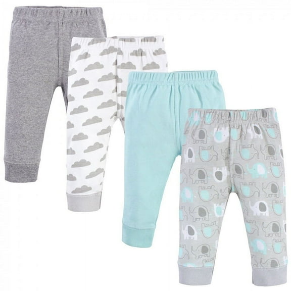 Luvable Friends Baby and Toddler Boy Cotton Pants 4pk, Boy Basic Elephant, 0-3 Months