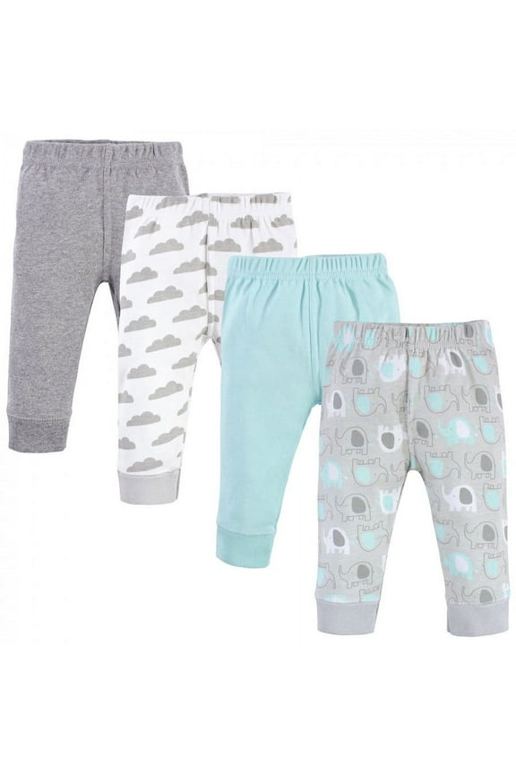 Baby and Toddler Boy Cotton Pants 4pk, Boy Basic Elephant, 0-3 Months