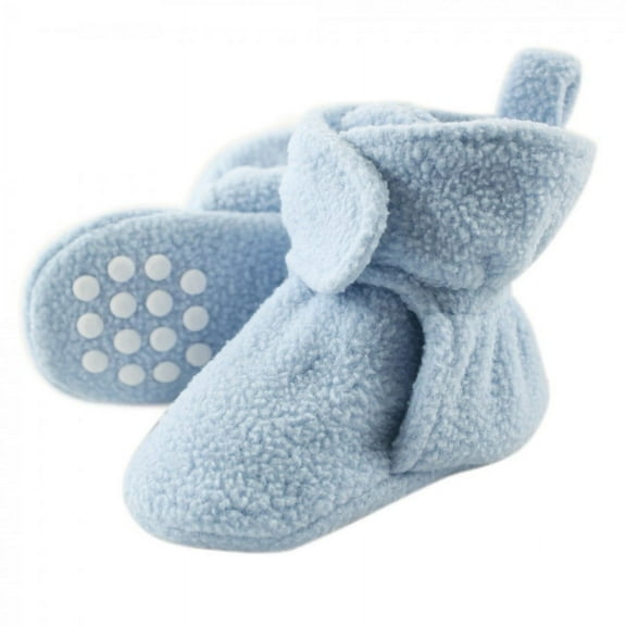 Luvable Friends Baby and Toddler Boy Cozy Fleece Booties, Light Blue, 12-18 Months