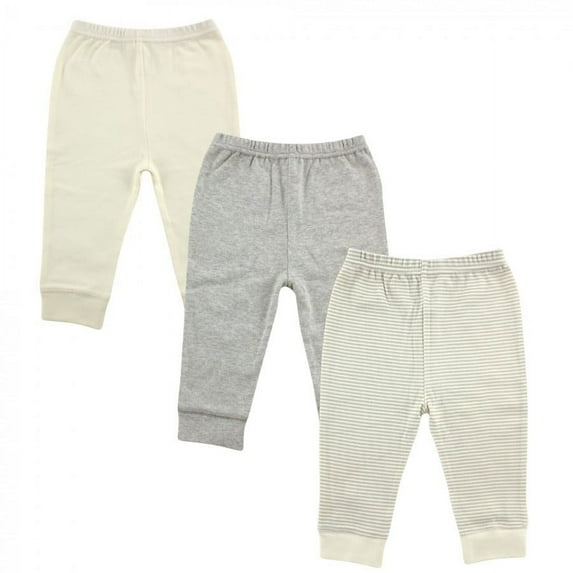 Luvable Friends Baby and Toddler Cotton Pants 3pk, Neutral Gray Stripe, 2 Toddler