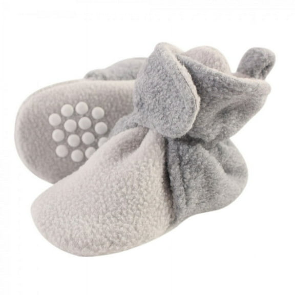 Luvable Friends Baby and Toddler Cozy Fleece Booties, Neutral Gray Light Gray, 6-12 Months