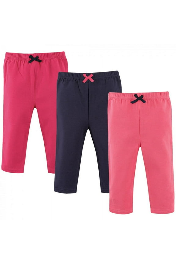 Baby and Toddler Girl Cotton Leggings 3pk, Dark Pink Navy, 0-3 Months