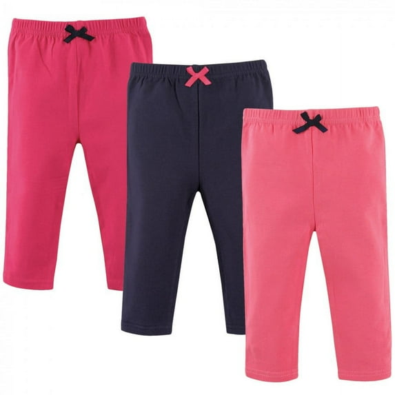 Luvable Friends Baby and Toddler Girl Cotton Leggings 3pk, Dark Pink Navy, 2 Toddler