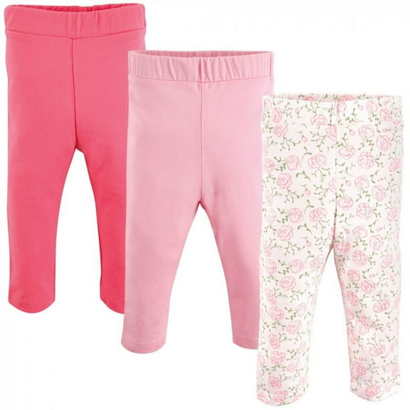 Luvable Friends Baby and Toddler Girl Cotton Leggings 3pk, Pink Rose, 0-3 Months