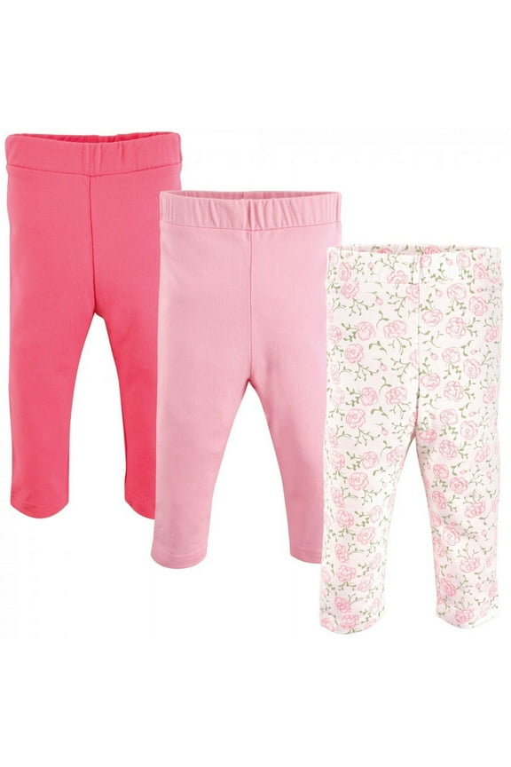 Baby and Toddler Girl Cotton Leggings 3pk, Pink Rose, 12-18 Months