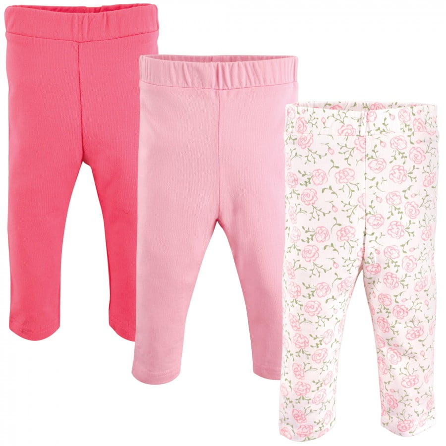 Luvable Friends Baby and Toddler Girl Cotton Leggings 3pk, Pink Rose, 9