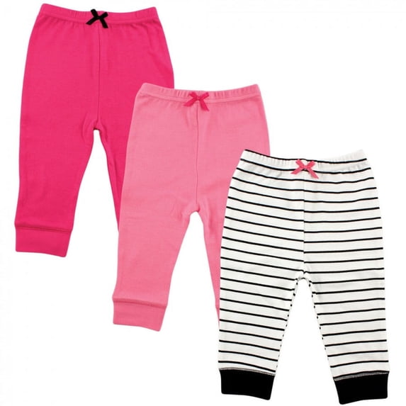 Luvable Friends Baby and Toddler Girl Cotton Pants 3pk, Girl Black Stripe, 3-6 Months