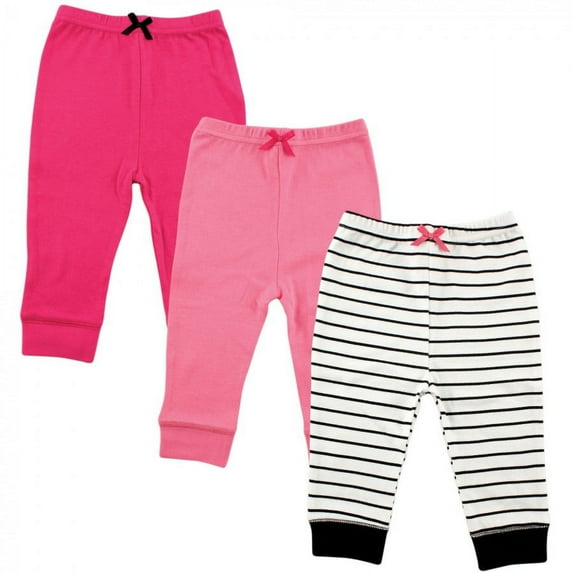 Luvable Friends Baby and Toddler Girl Cotton Pants 3pk, Girl Black Stripe, 9-12 Months