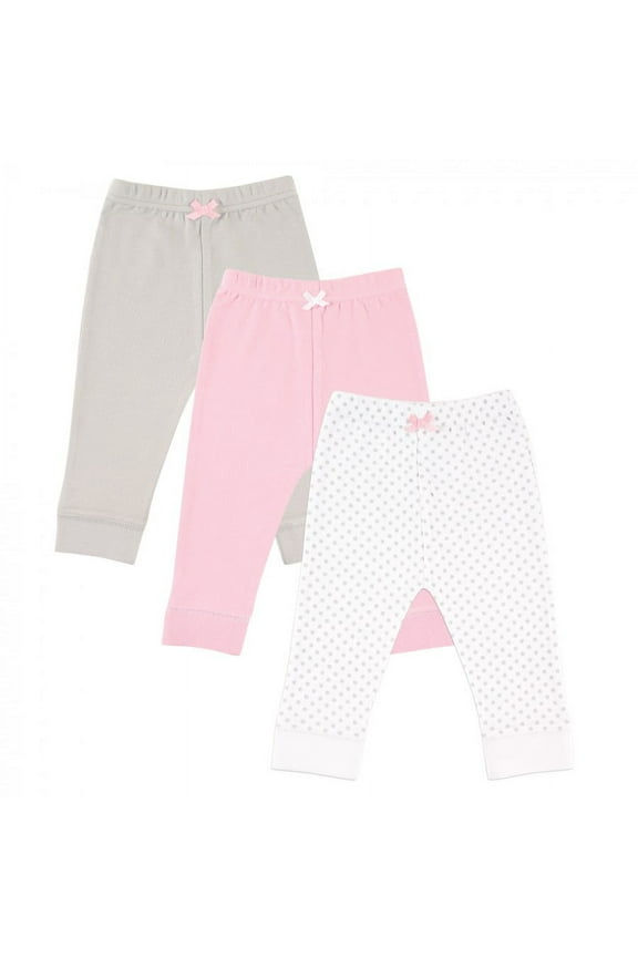 Baby and Toddler Girl Cotton Pants 3pk, Gray Dot, 12-18 Months