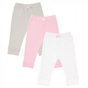 Luvable Friends Baby and Toddler Girl Cotton Pants 3pk, Gray Dot, 2 Toddler