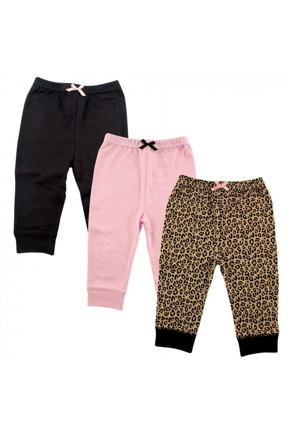 Baby and Toddler Girl Cotton Pants 3pk, Leopard, 2 Toddler