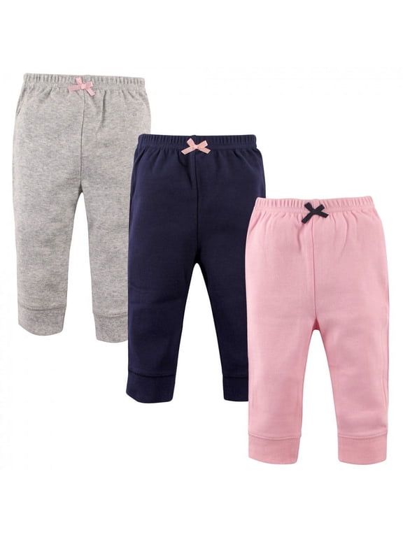 Baby and Toddler Girl Cotton Pants 3pk, Light Pink Navy, 2 Toddler