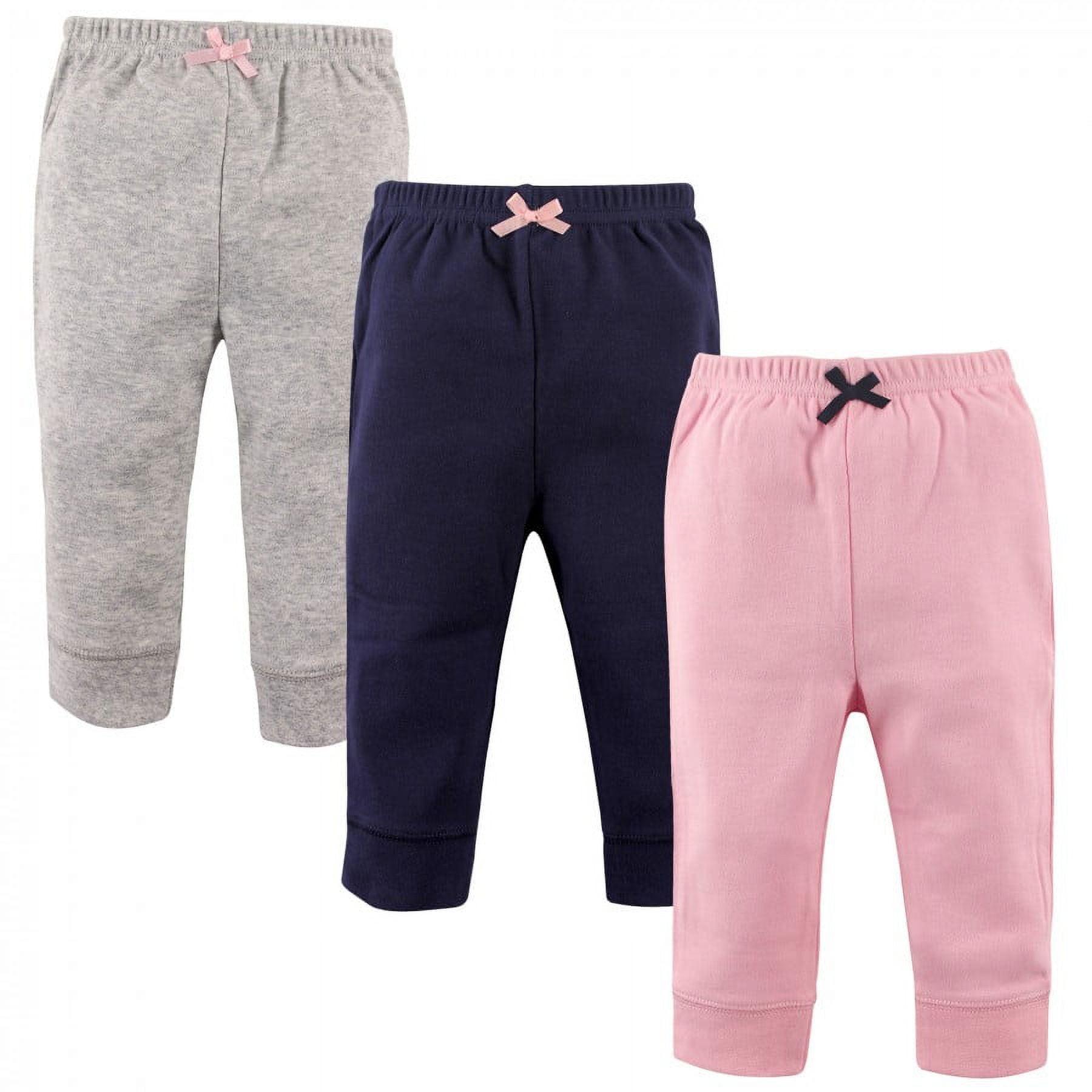 Luvable Friends Baby and Toddler Girl Cotton Pants 3pk, Light Pink Navy, 5 Toddler