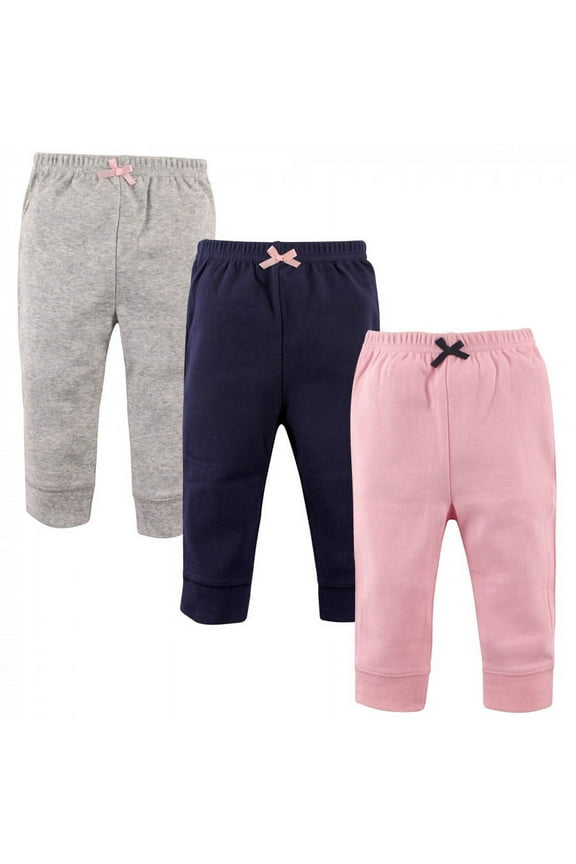 Baby and Toddler Girl Cotton Pants 3pk, Light Pink Navy, 5 Toddler