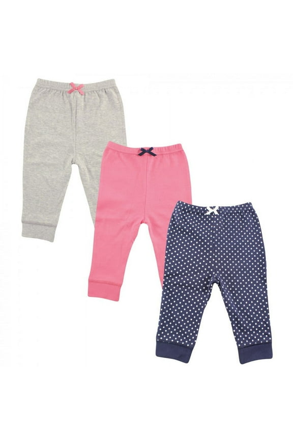 Baby and Toddler Girl Cotton Pants 3pk, Navy Polkadot, 12-18 Months