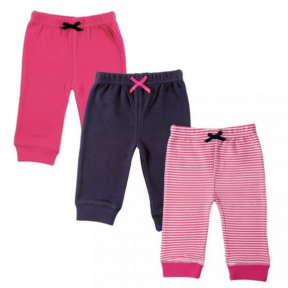 Luvable Friends Baby and Toddler Girl Cotton Pants 3pk, Pink, 3-6 Months