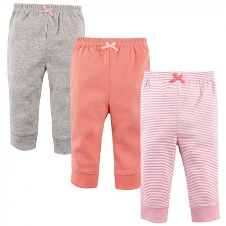 Luvable Friends Baby and Toddler Girl Cotton Pants 3pk, Stripe Light Pink Coral, 12-18 Months