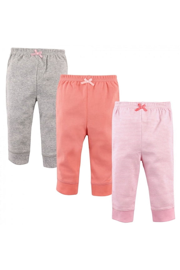 Baby and Toddler Girl Cotton Pants 3pk, Stripe Light Pink Coral, 5 Toddler