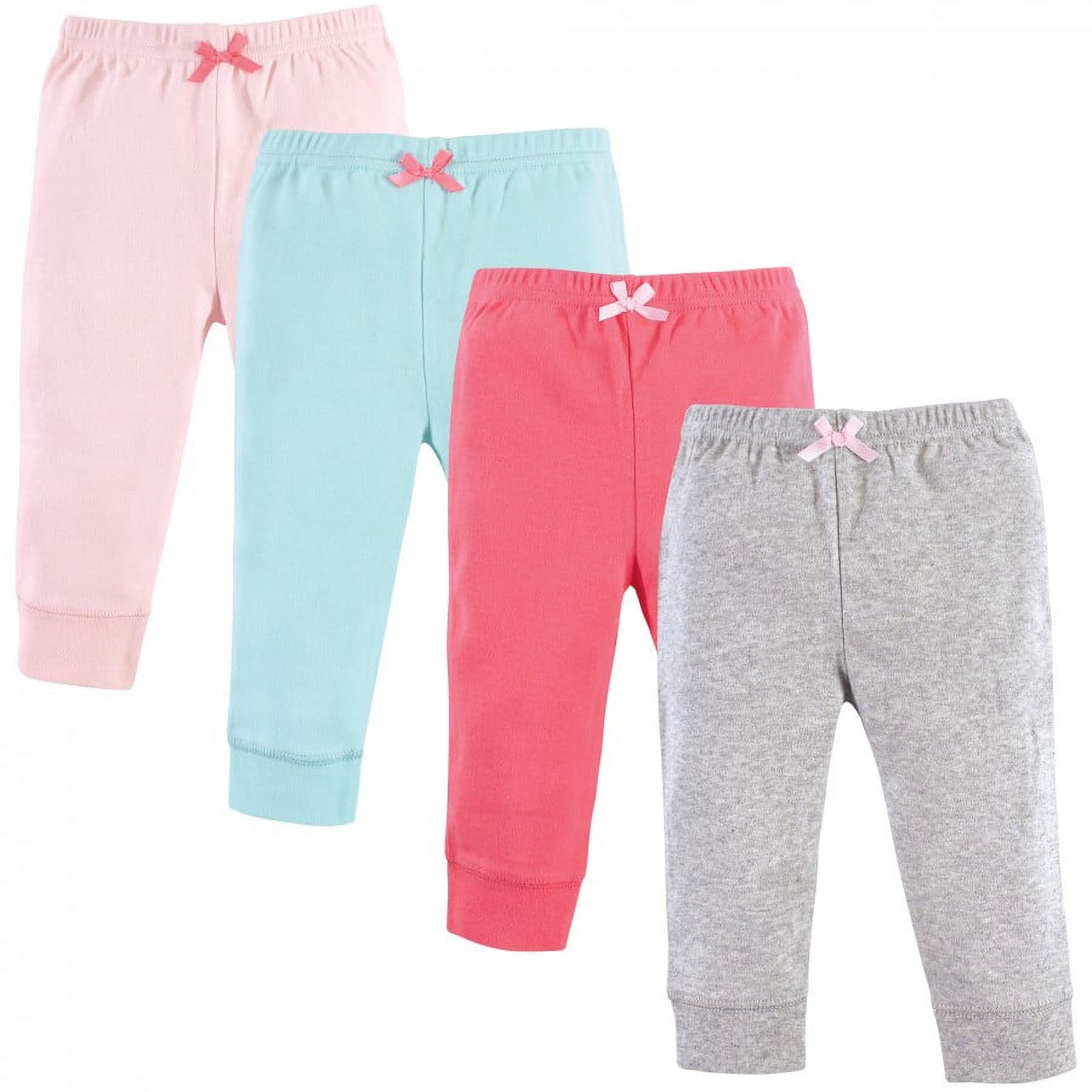 Luvable Friends Baby and Toddler Girl Cotton Pants 4pk, Coral Aqua, 18-24 Months