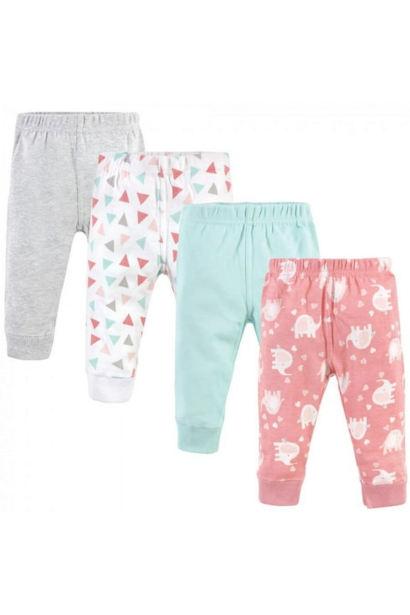 Baby and Toddler Girl Cotton Pants 4pk, Girl Basic Elephant, 3 Toddler