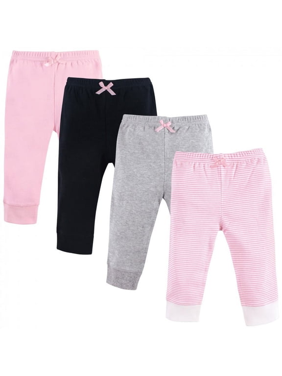 Baby and Toddler Girl Cotton Pants 4pk, Light Pink Stripe, 12-18 Months