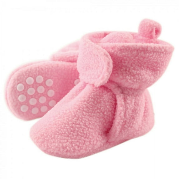 Luvable Friends Baby and Toddler Girl Cozy Fleece Booties, Light Pink, 12-18 Months