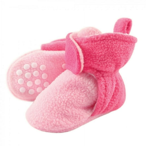 Luvable Friends Baby and Toddler Girl Cozy Fleece Booties, Light Pink Dark Pink, 0-6 Months