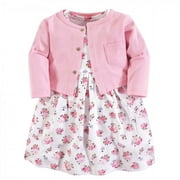Luvable Friends Baby and Toddler Girl Dress and Cardigan 2pc Set, Pink Floral, 0-3 Months