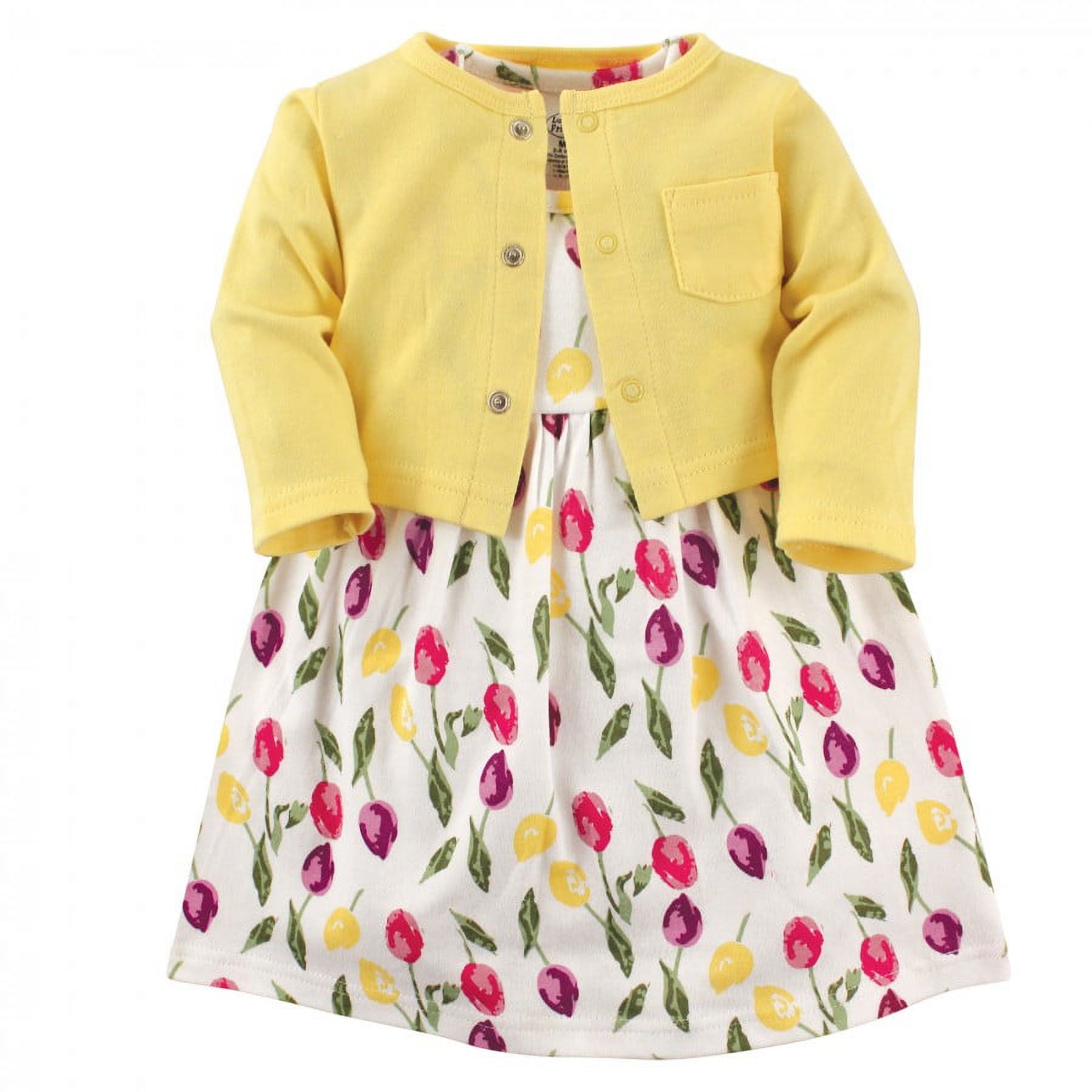 Luvable Friends Baby and Toddler Girl Dress and Cardigan 2pc Set, Tulips, 18-24 Months - image 1 of 2