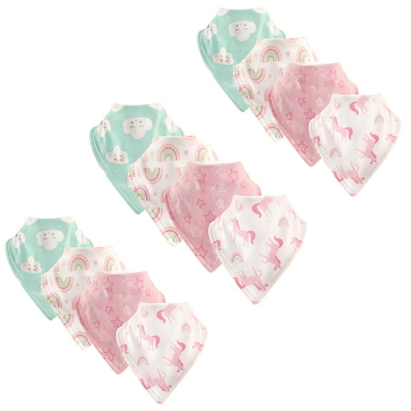 Luvable Friends Basics Baby Unisex Bandana Bibs, 12 Pack, Unicorns