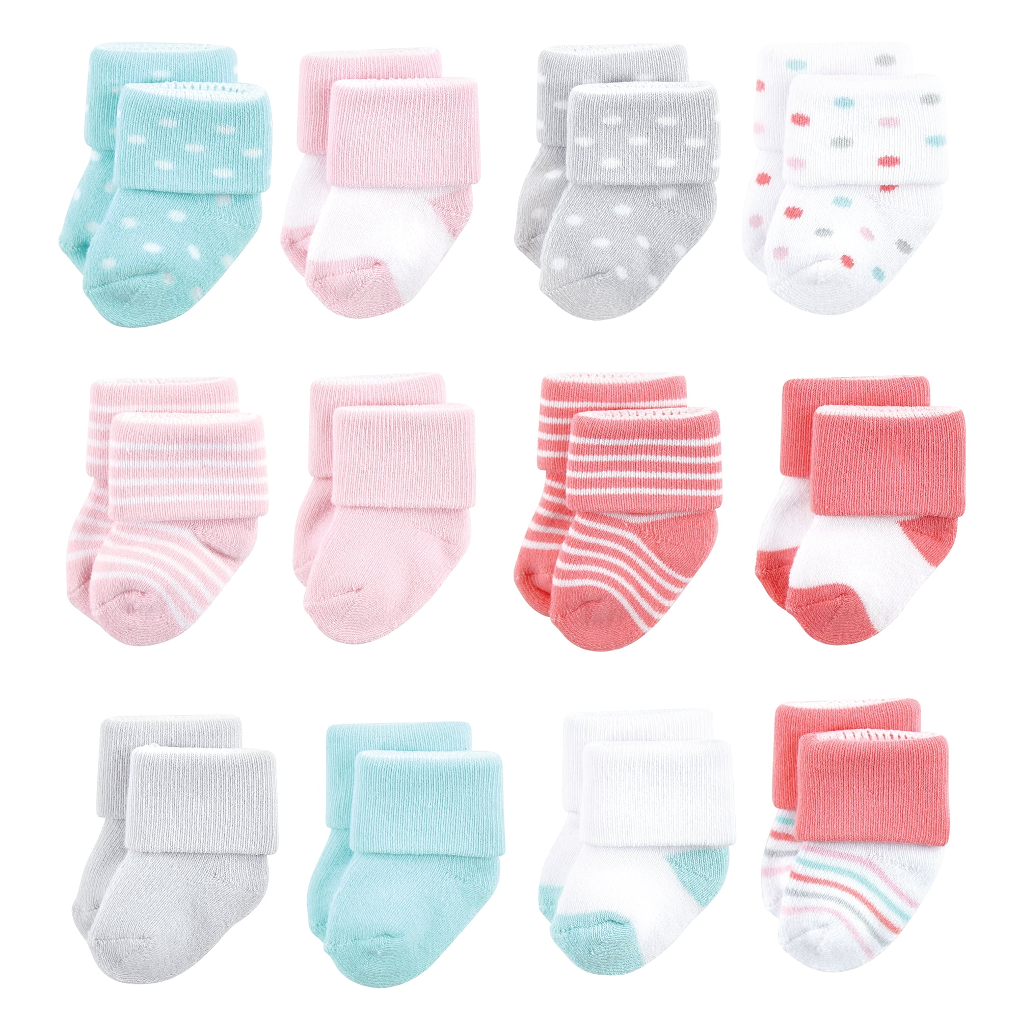 Luvable Friends Basics Infant Baby Cozy Terry Baby Sock 12-Pack, Blush Polka, 6-12 Months
