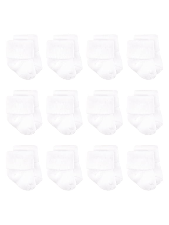 Basics Infant Baby Cozy Terry Baby Sock 12-Pack, Cloud White, 6-12 Months
