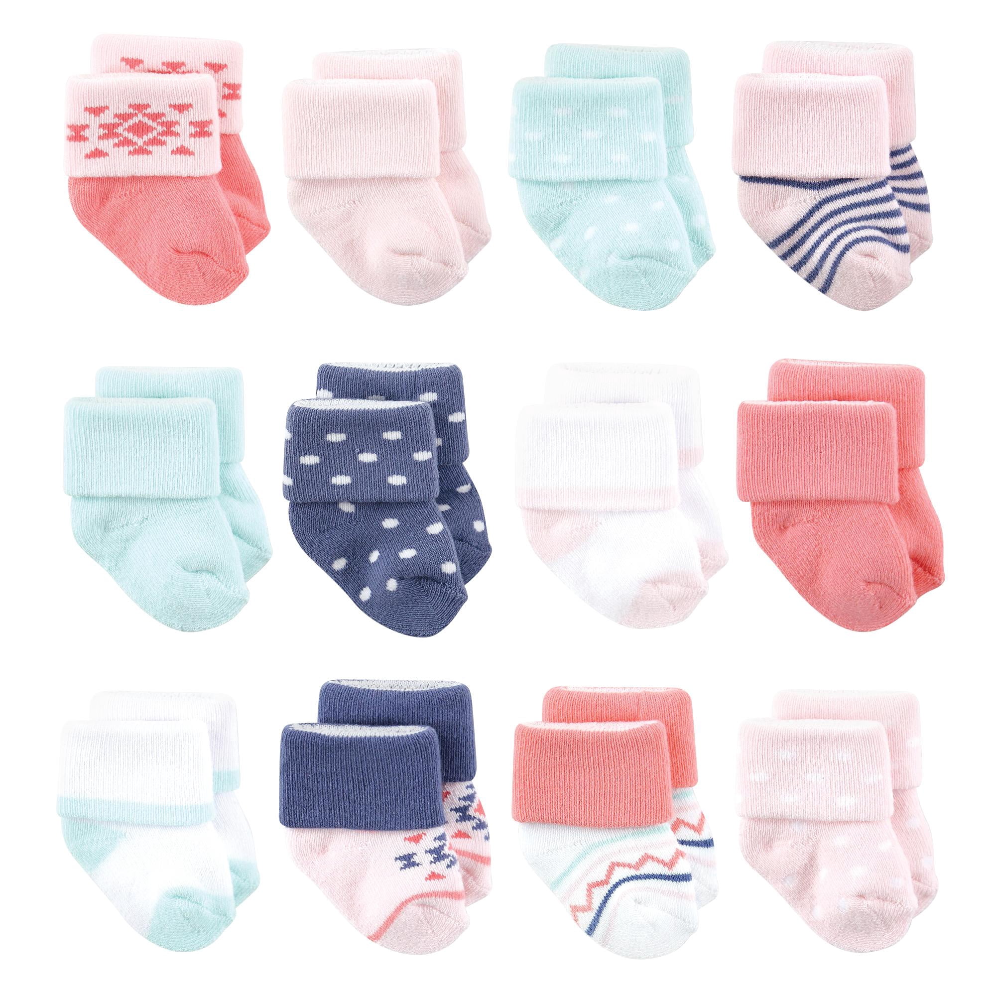 Luvable Friends Basics Infant Baby Cozy Terry Baby Sock 12-Pack, Desert Bloom Aztec, 6-12 Months