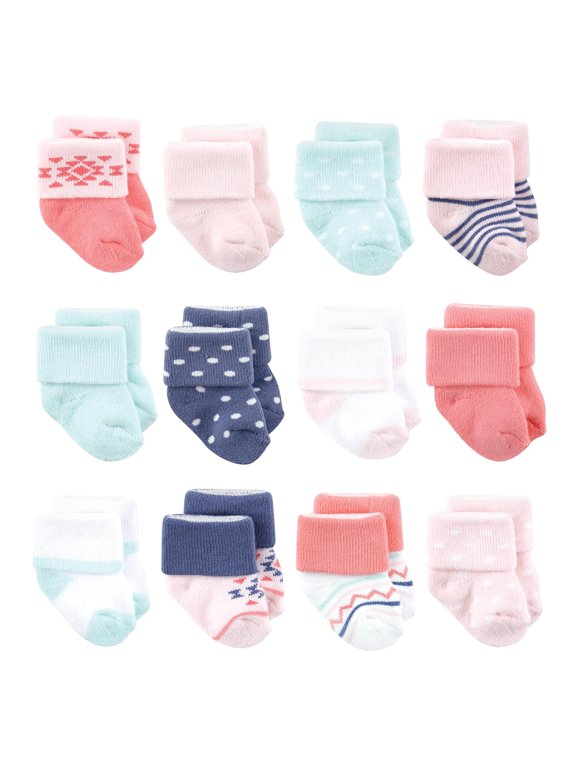 Basics Infant Baby Cozy Terry Baby Sock 12-Pack, Desert Bloom Aztec, 6-12 Months