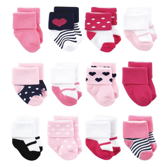 Luvable Friends Basics Infant Baby Cozy Terry Baby Sock 12-Pack, Ocean Blue Steps, 0-6 Months