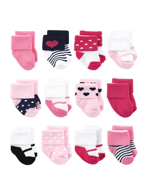 Basics Infant Baby Cozy Terry Baby Sock 12-Pack, Ocean Blue Steps, 0-6 Months