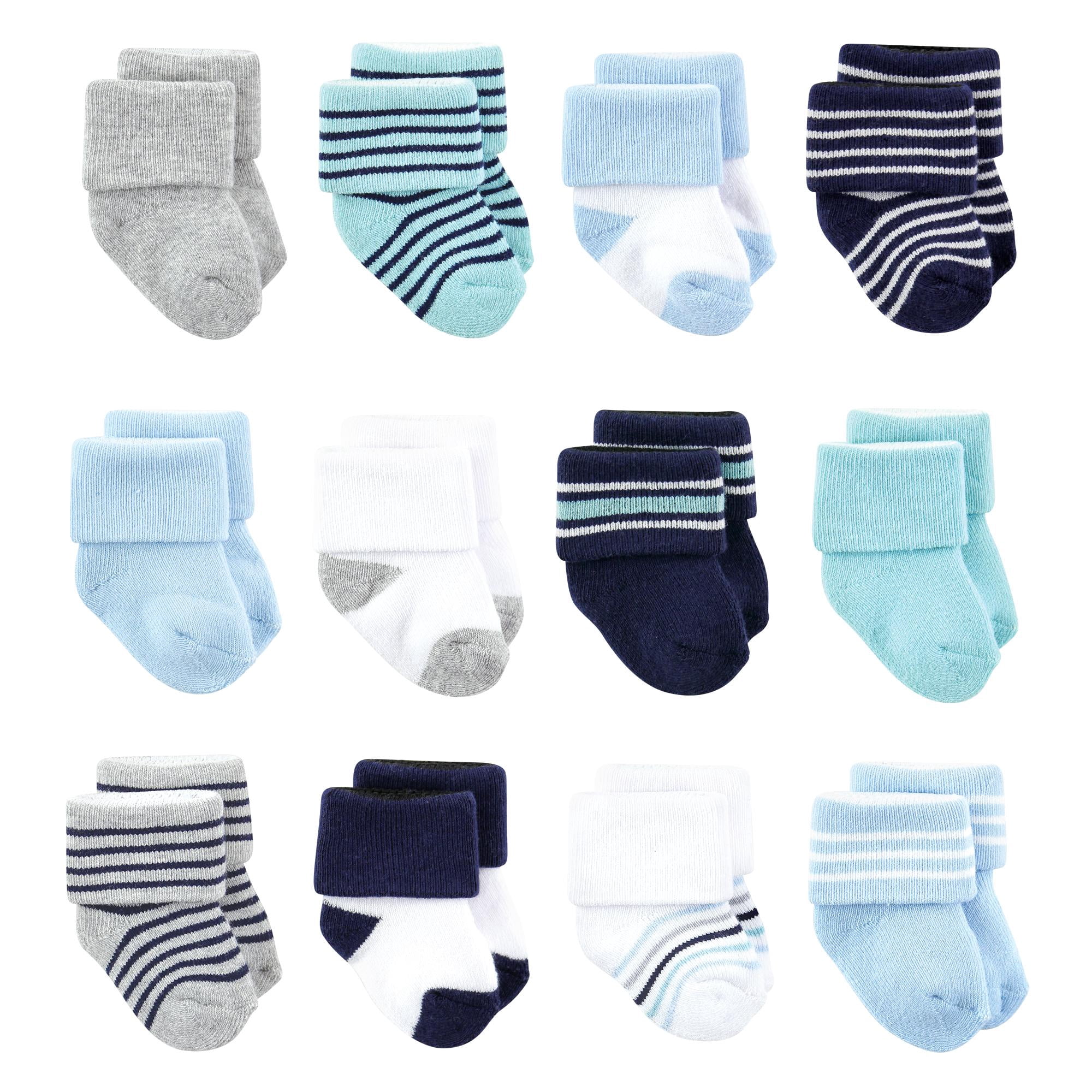 Luvable Friends Basics Infant Baby Cozy Terry Baby Sock 12-Pack, Oceanic Stripes, 0-6 Months