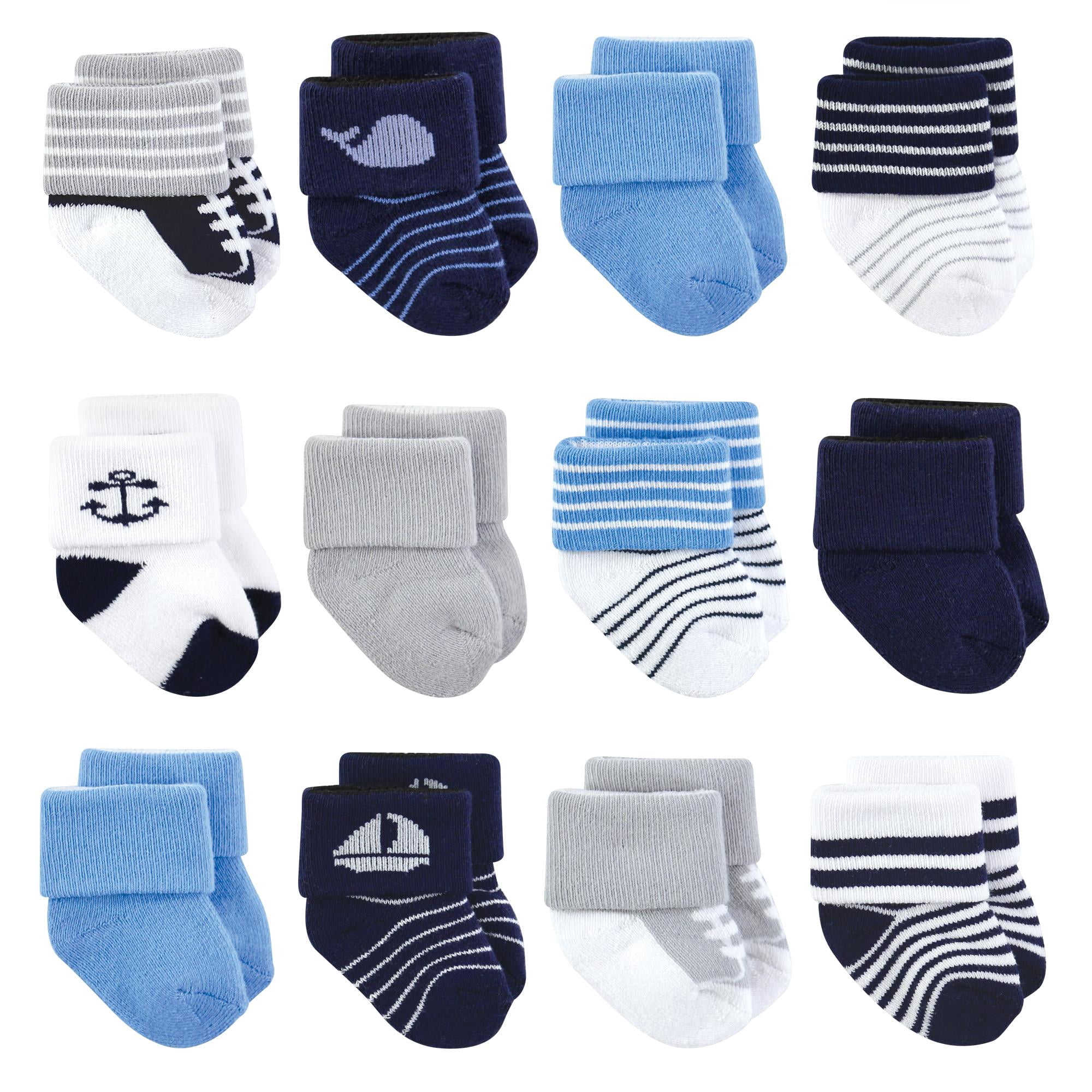 Luvable Friends Basics Infant Baby Cozy Terry Baby Sock 12-Pack, Oceanic Wonders, 0-6 Months