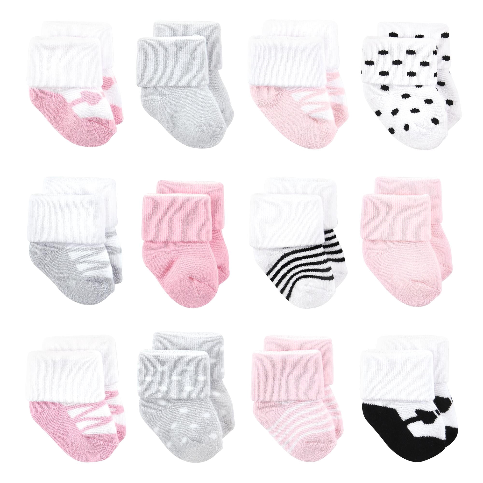 Luvable Friends Basics Infant Baby Cozy Terry Baby Sock 12-Pack, Pink Pointe, 0-6 Months