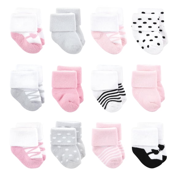 Luvable Friends Basics Infant Baby Cozy Terry Baby Sock 12-Pack, Pink Pointe, 0-6 Months