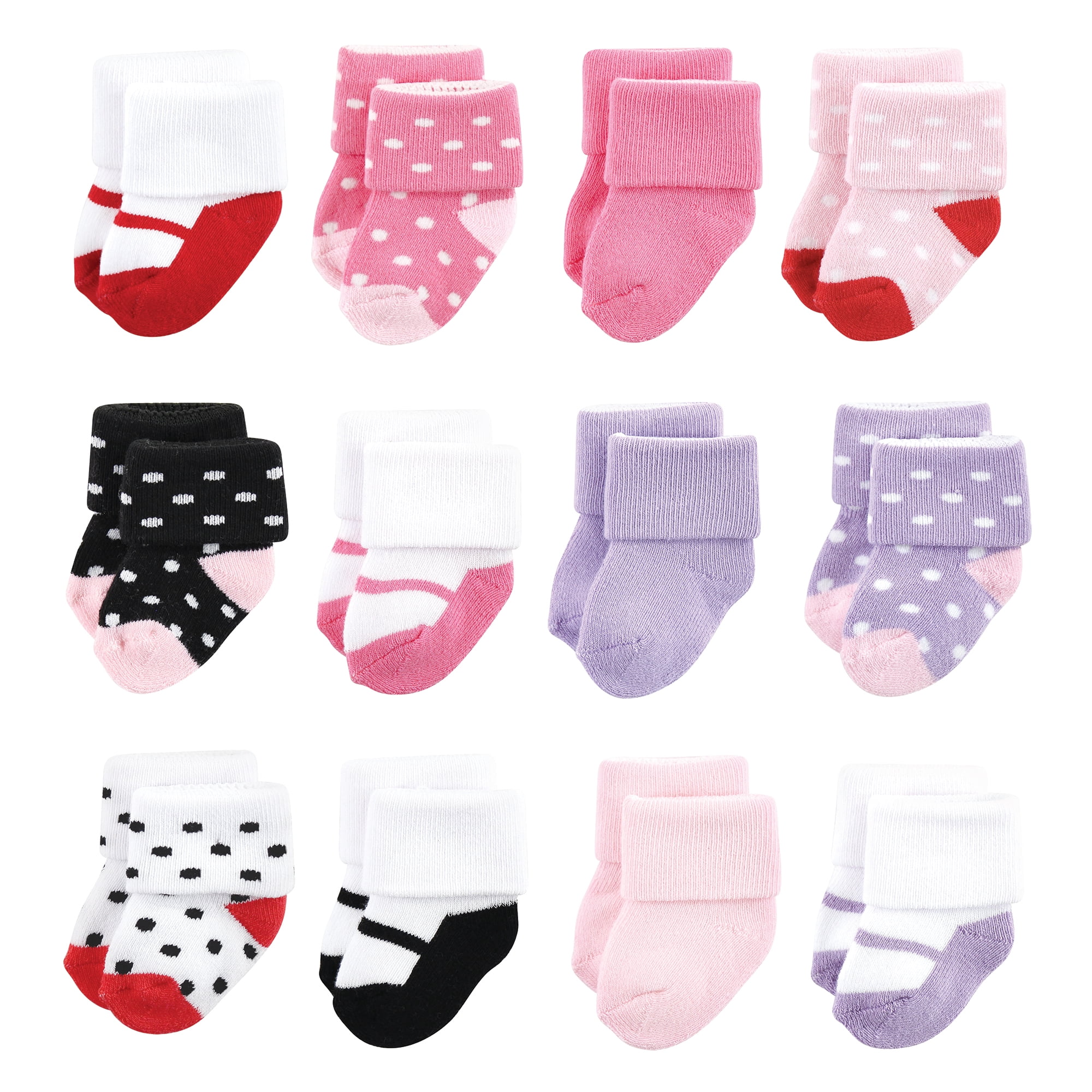 Luvable Friends Basics Infant Baby Cozy Terry Baby Sock 12-Pack, Sweet Blossom Steps, 6-12 Months