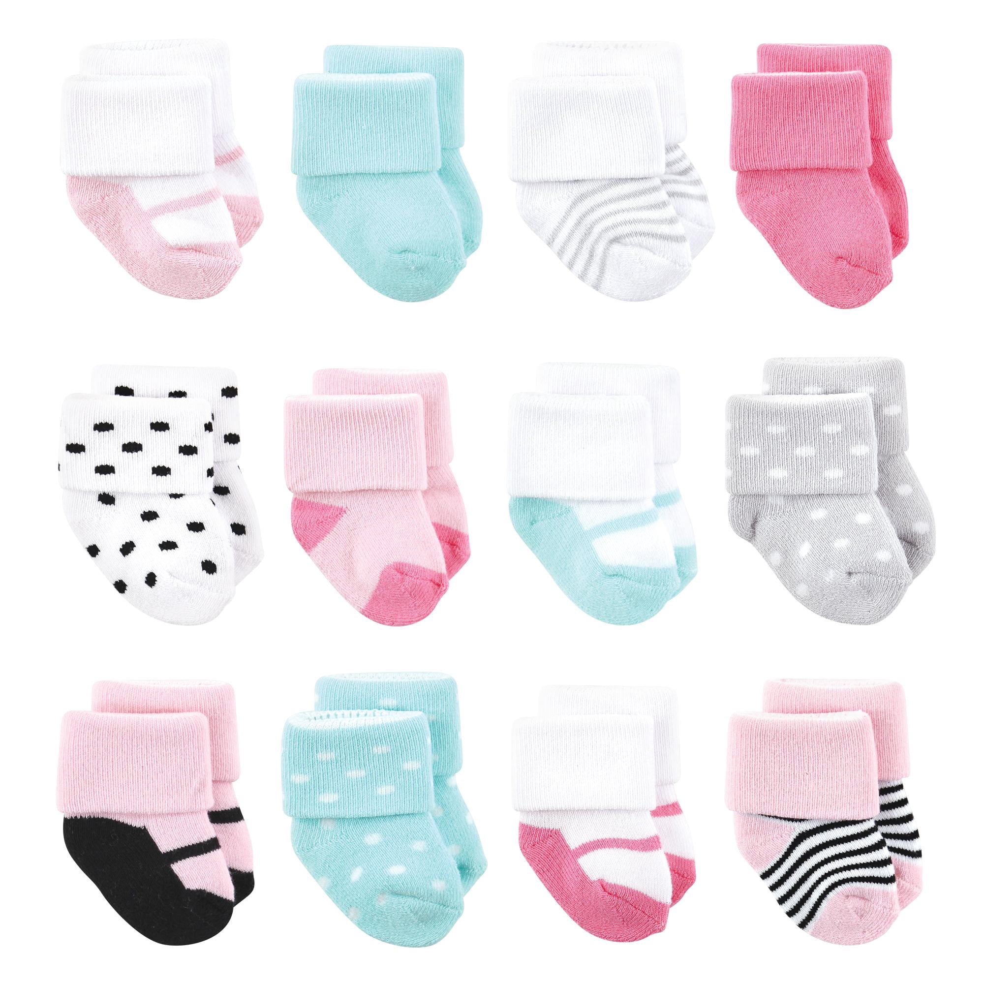 Luvable Friends Basics Infant Baby Cozy Terry Baby Sock 12-Pack, Sweet Mary Jane, 6-12 Months