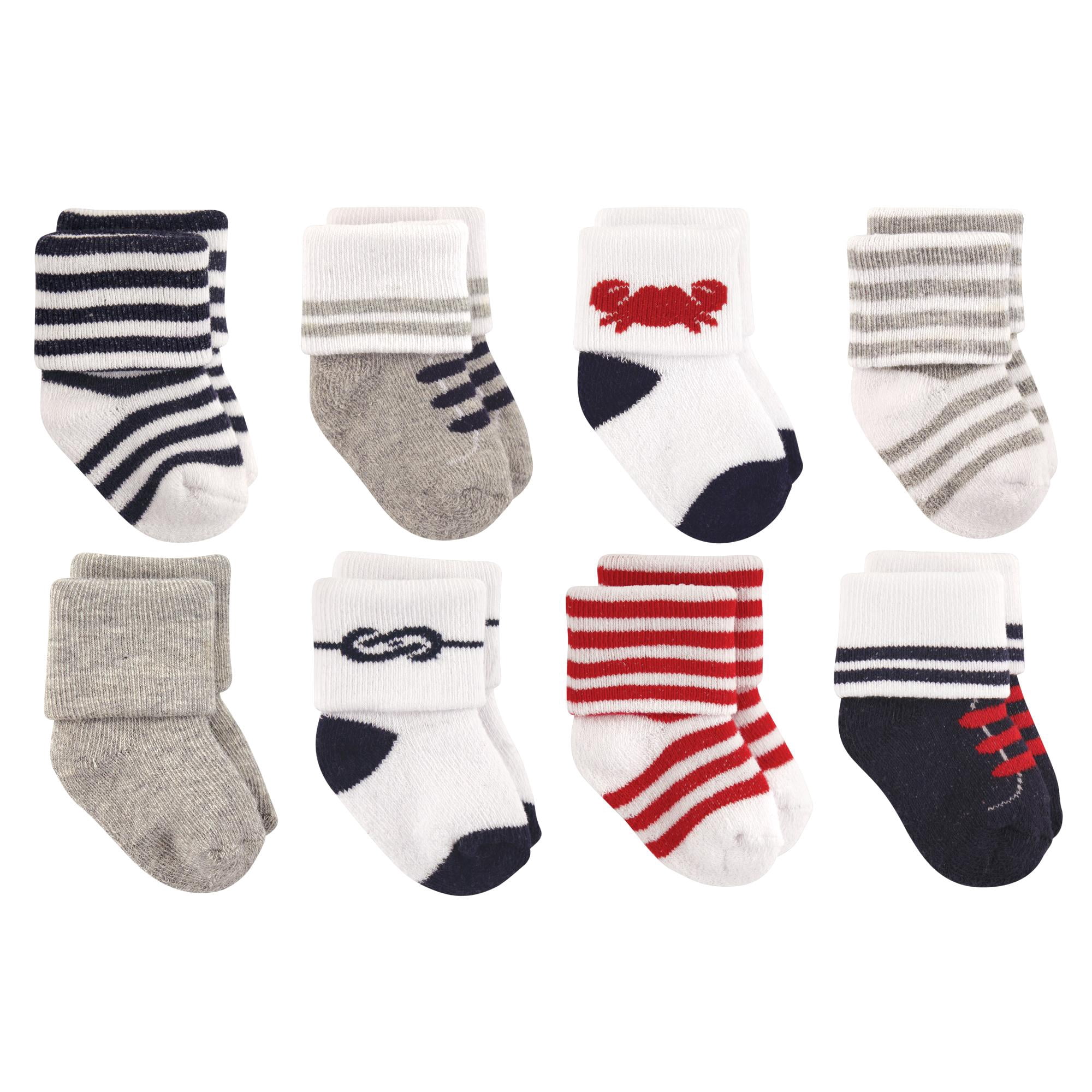 Luvable Friends Basics Infant Baby Cozy Terry Socks 8-Pack, Coastal Voyage, 0-6 Months