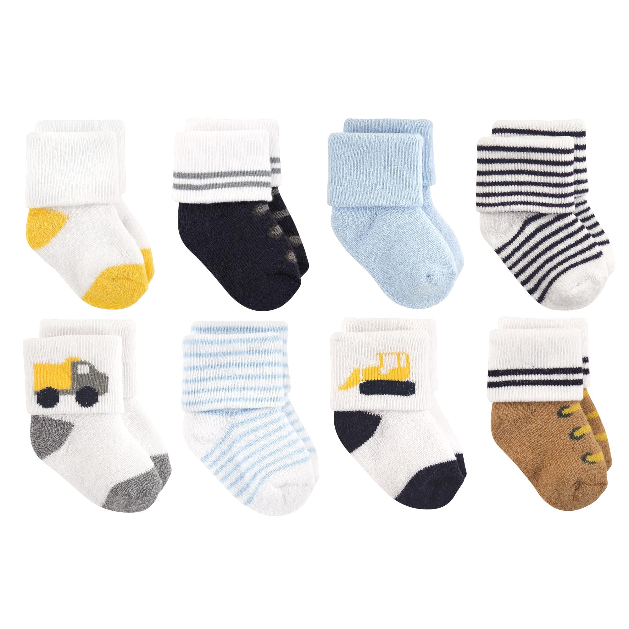 Luvable Friends Basics Infant Baby Cozy Terry Socks 8-Pack, Construction Crew, 6-12 Months
