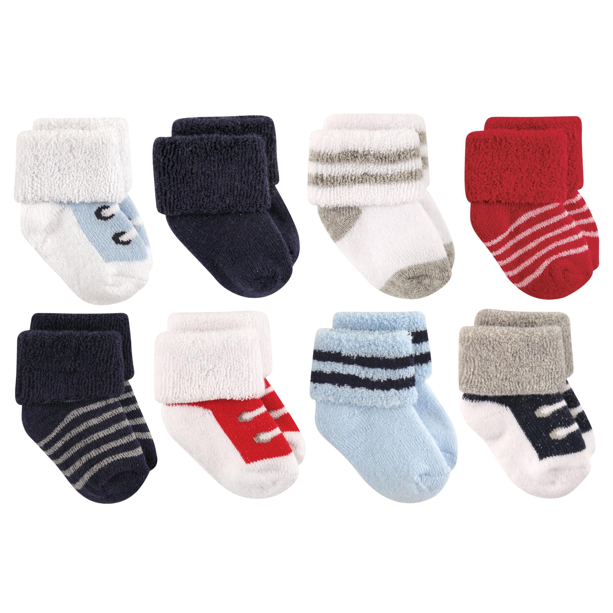 Luvable Friends Basics Infant Baby Cozy Terry Socks 8-Pack, Crimson Indigo Steps, 6-12 Months