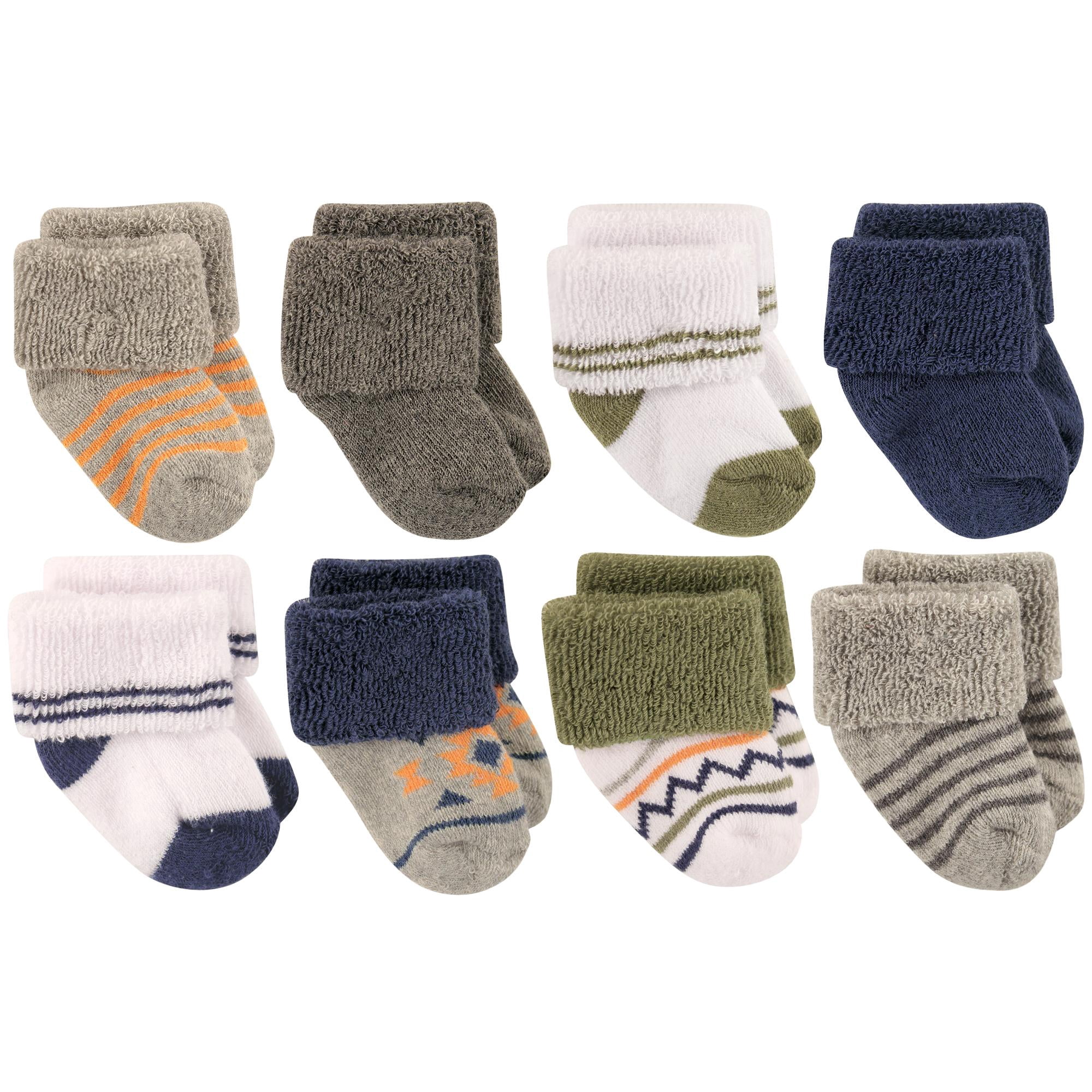 Luvable Friends Basics Infant Baby Cozy Terry Socks 8-Pack, Desert Pattern, 6-12 Months