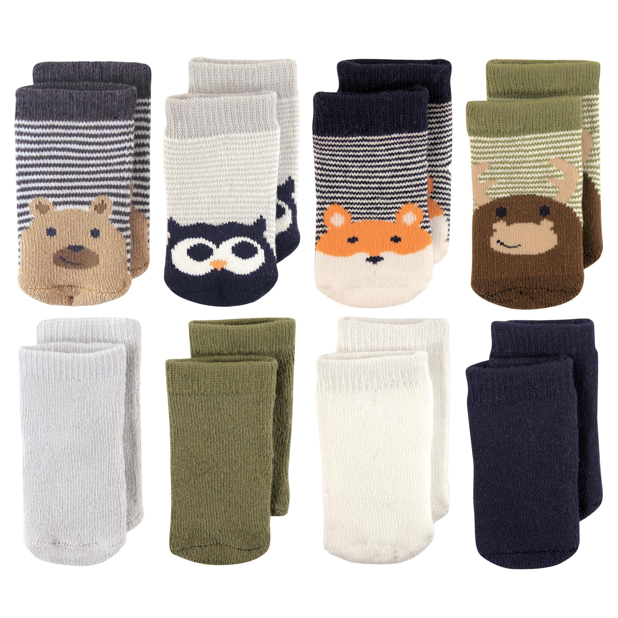 Luvable Friends Basics Infant Baby Cozy Terry Socks 8-Pack, Forest Friends, 6-12 Months