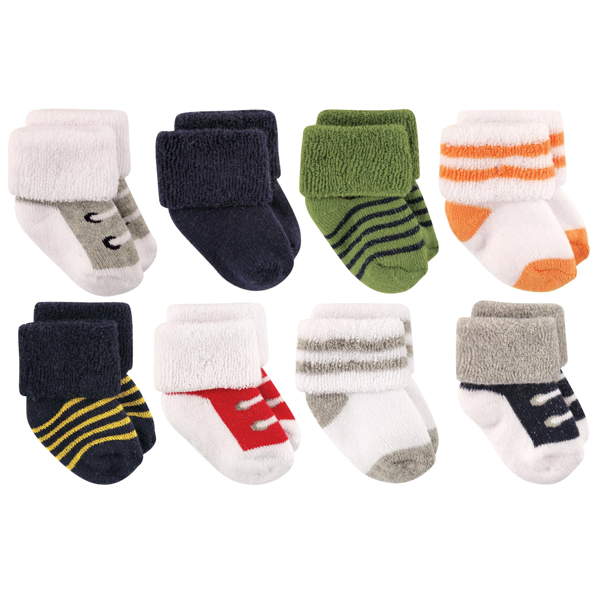 Luvable Friends Basics Infant Baby Cozy Terry Socks 8-Pack, Little Athlete, 6-12 Months