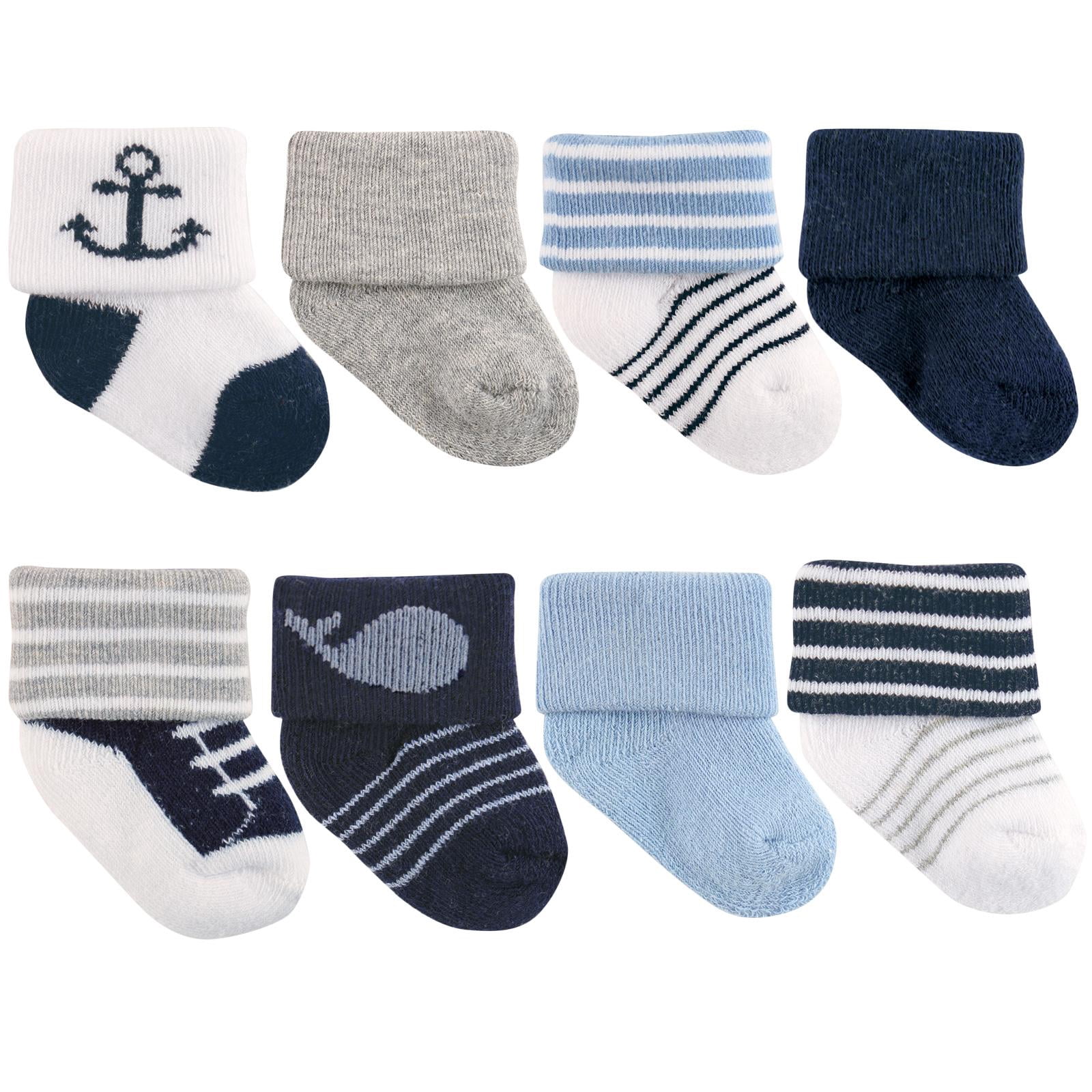 Luvable Friends Basics Infant Baby Cozy Terry Socks 8-Pack, Ocean Explorer, 6-12 Months