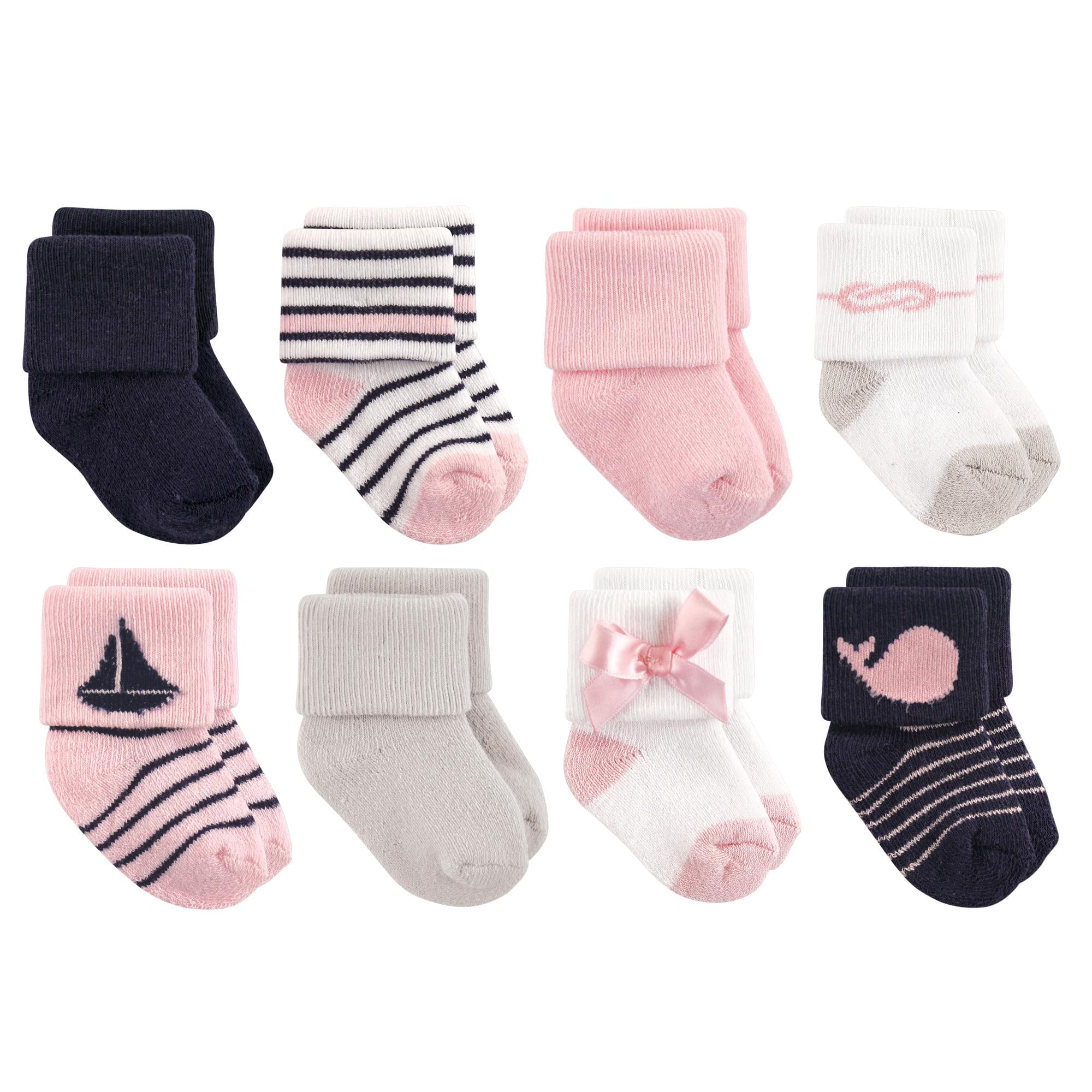 Luvable Friends Basics Infant Baby Cozy Terry Socks 8-Pack, Oceanic Charm, 6-12 Months